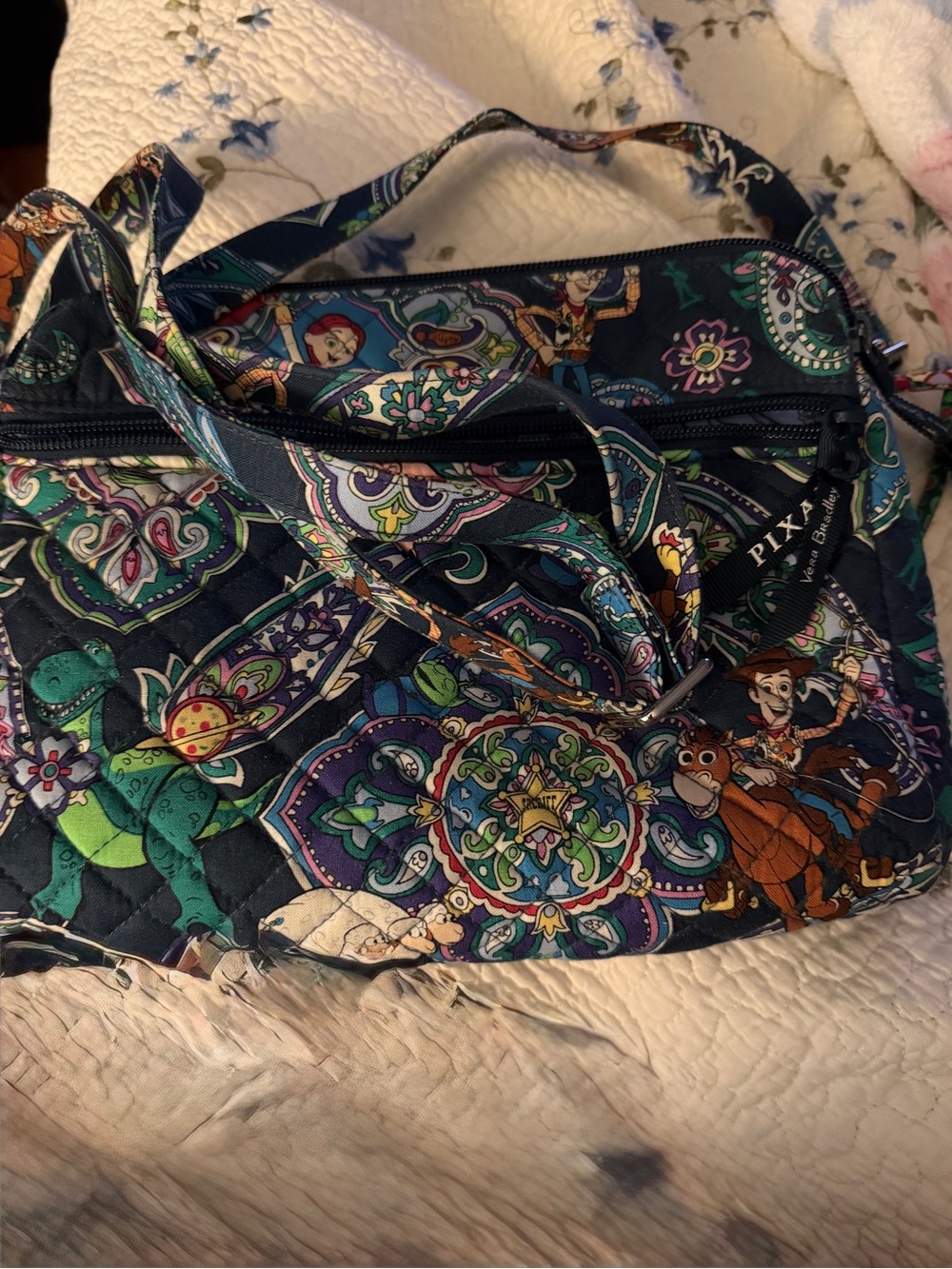 Vera Bradley Navy Multicolor Pixar Toy Story Quilted Crossbody Bag